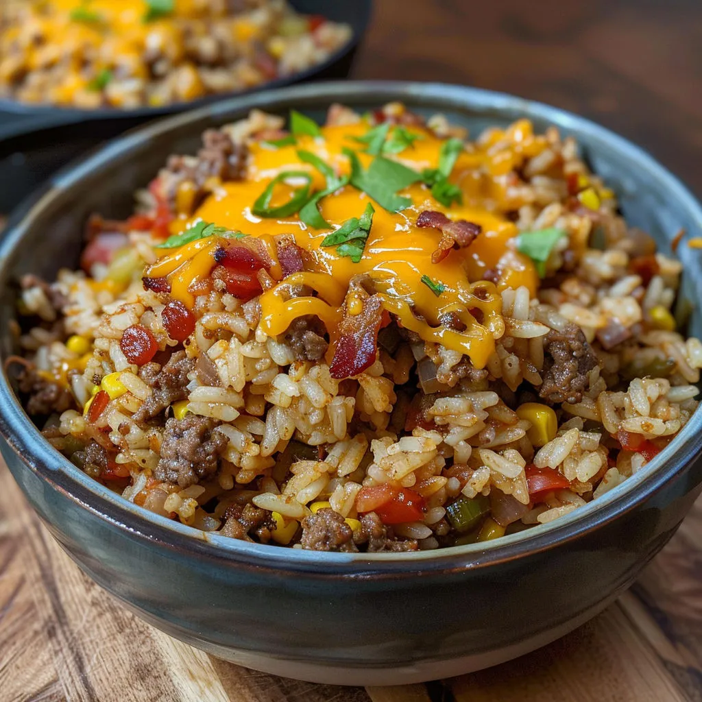 Cheesy Bacon Cheeseburger Rice Skillet Recipe