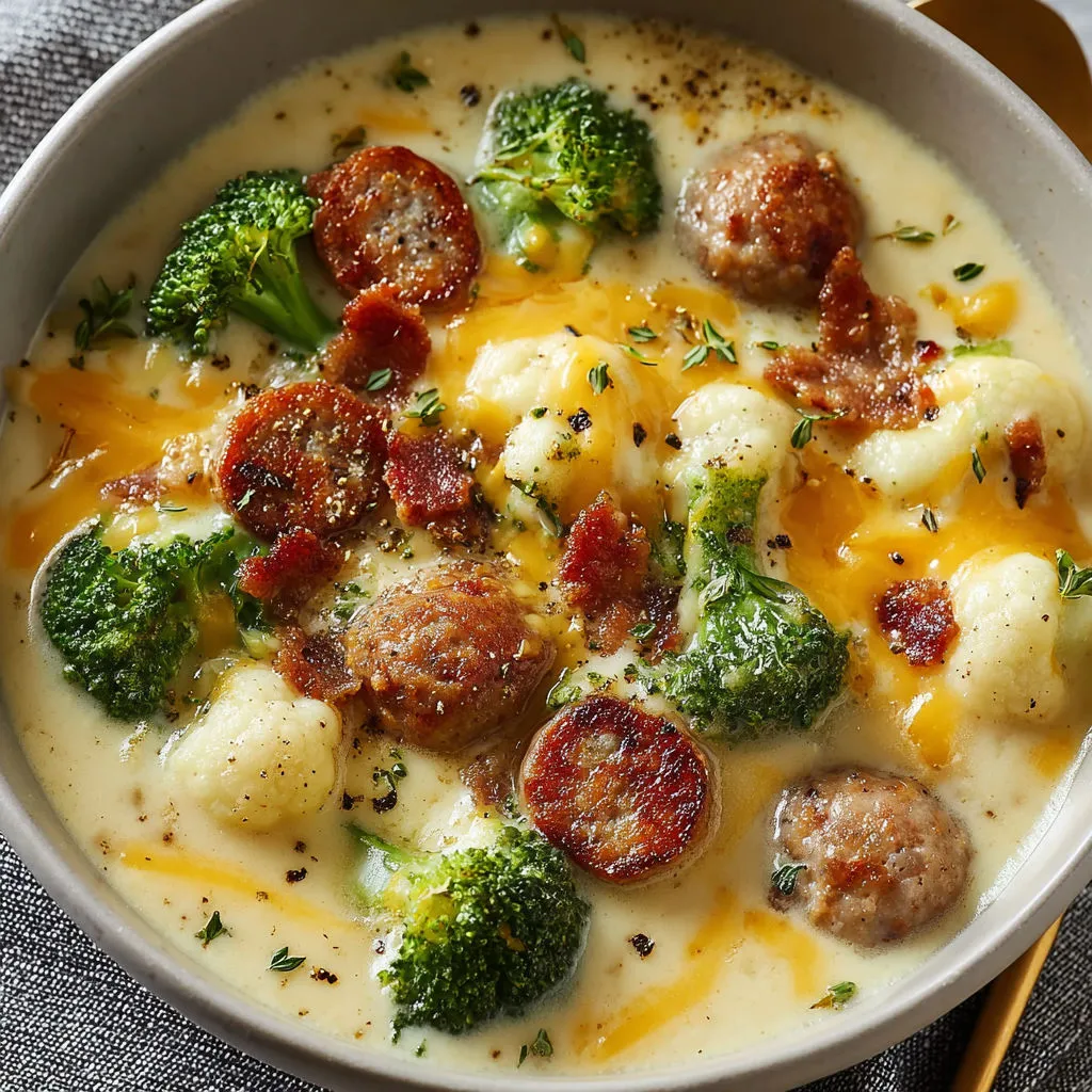 Cheesy Broccoli Cauliflower Sausage Bake