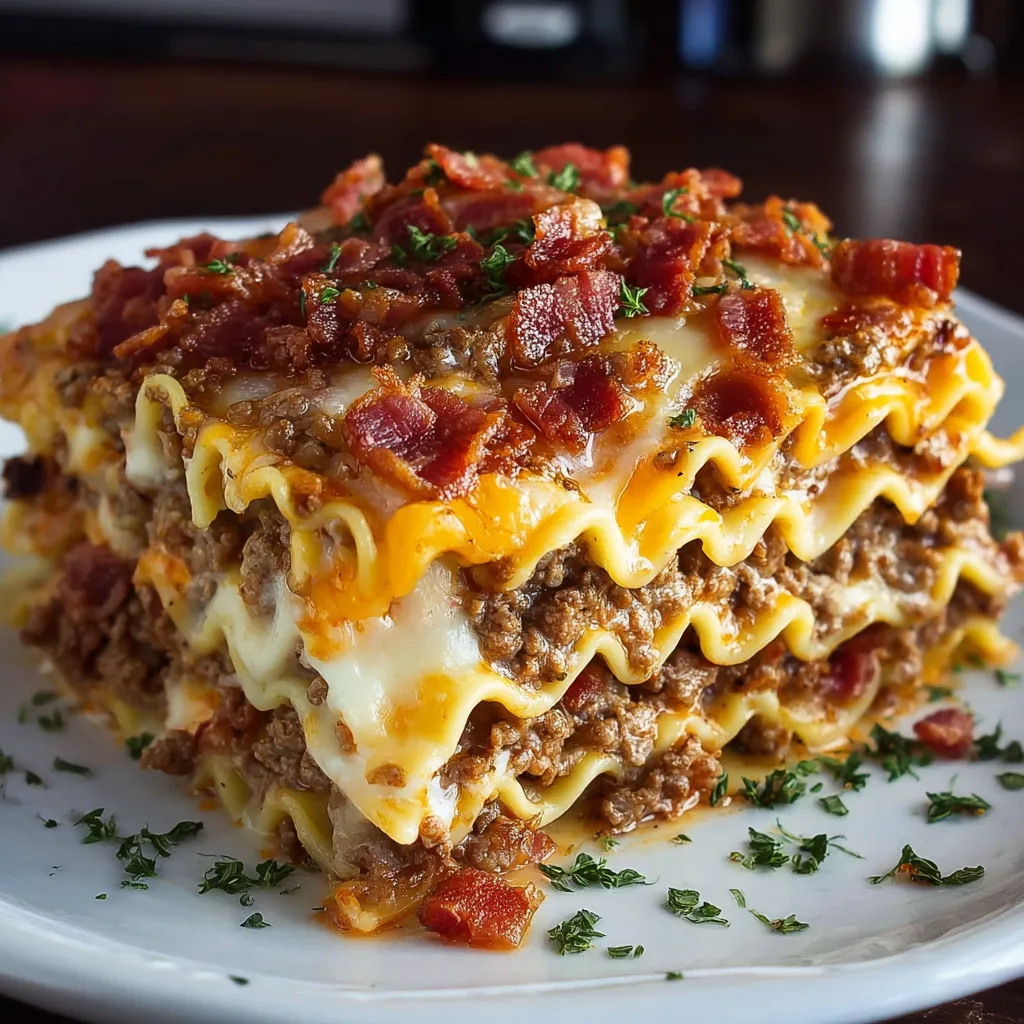 Cheesy Garlic Bacon Lasagna with Parmesan Flavor
