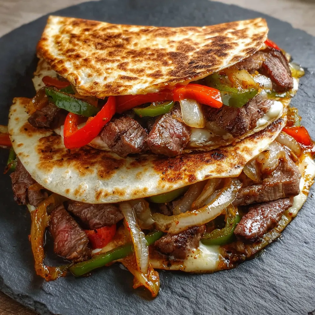Cheesy Pepper Steak Quesadillas Recipe