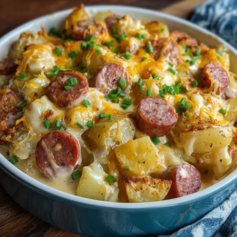 Cheesy Potato Kielbasa Sausage Skillet