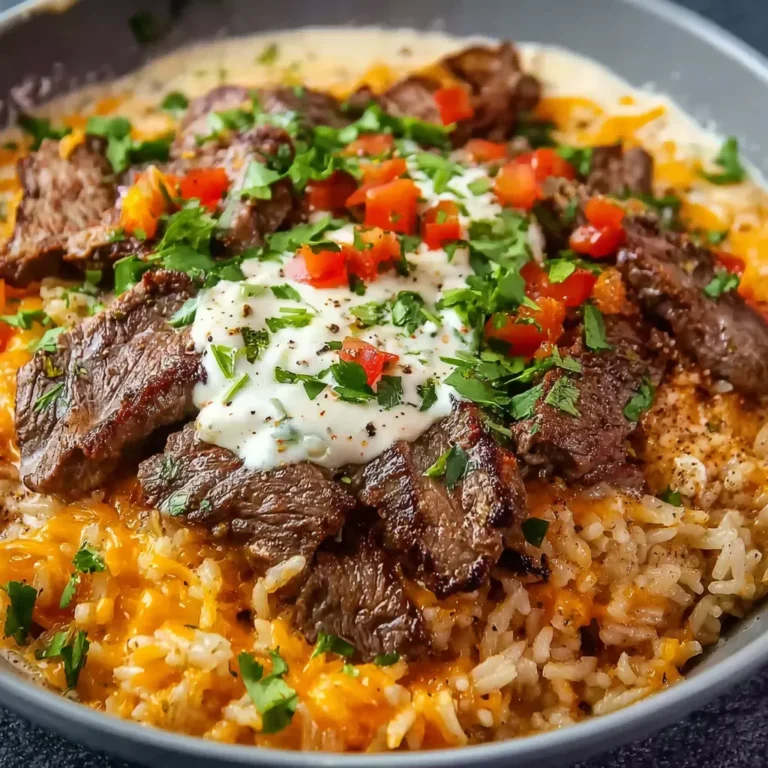 Cheesy Steak Queso Rice Bowl