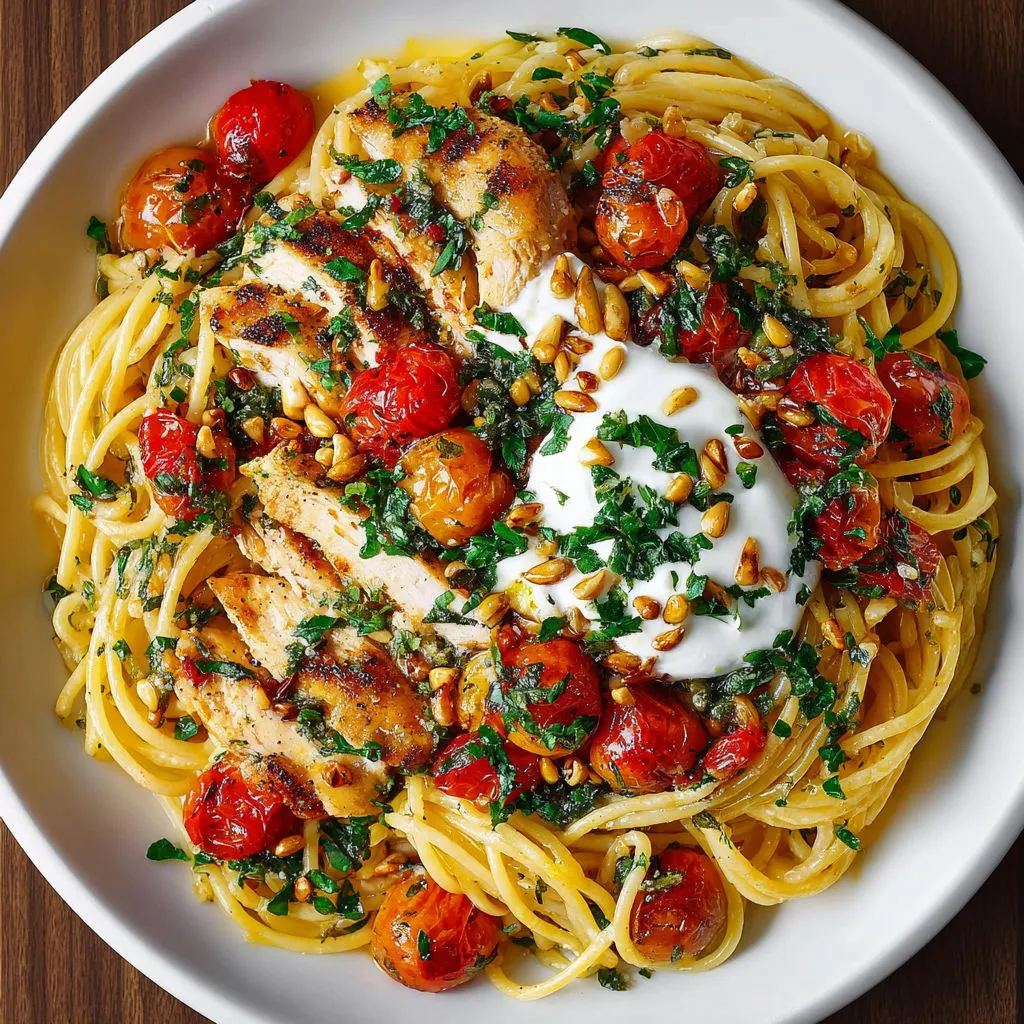Creamy Lemon Chicken Spaghetti with Burrata