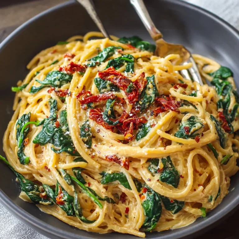 Creamy Spinach Sun-Dried Tomato Spaghetti Recipe