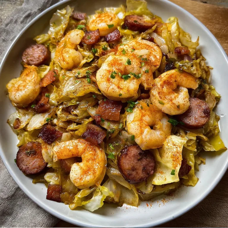 Delicious Fried Cabbage with Shrimp, Sausage, and Bacon