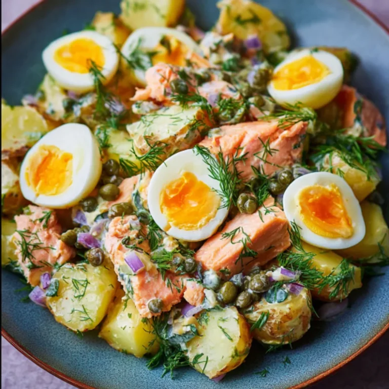 Delicious Russian Salmon Potato Salad with Eggs