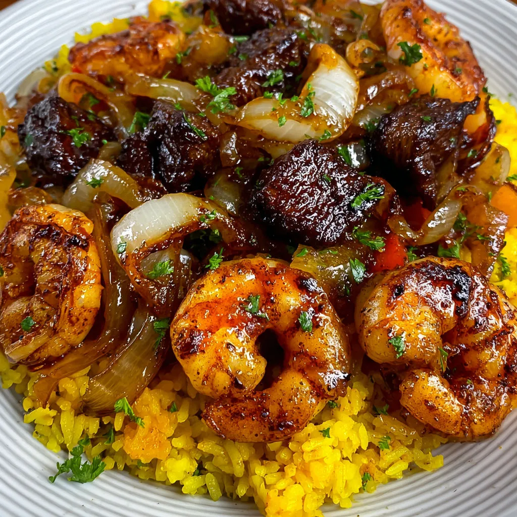 Flavorful Jerk Steak and Shrimp Rice Pilaf