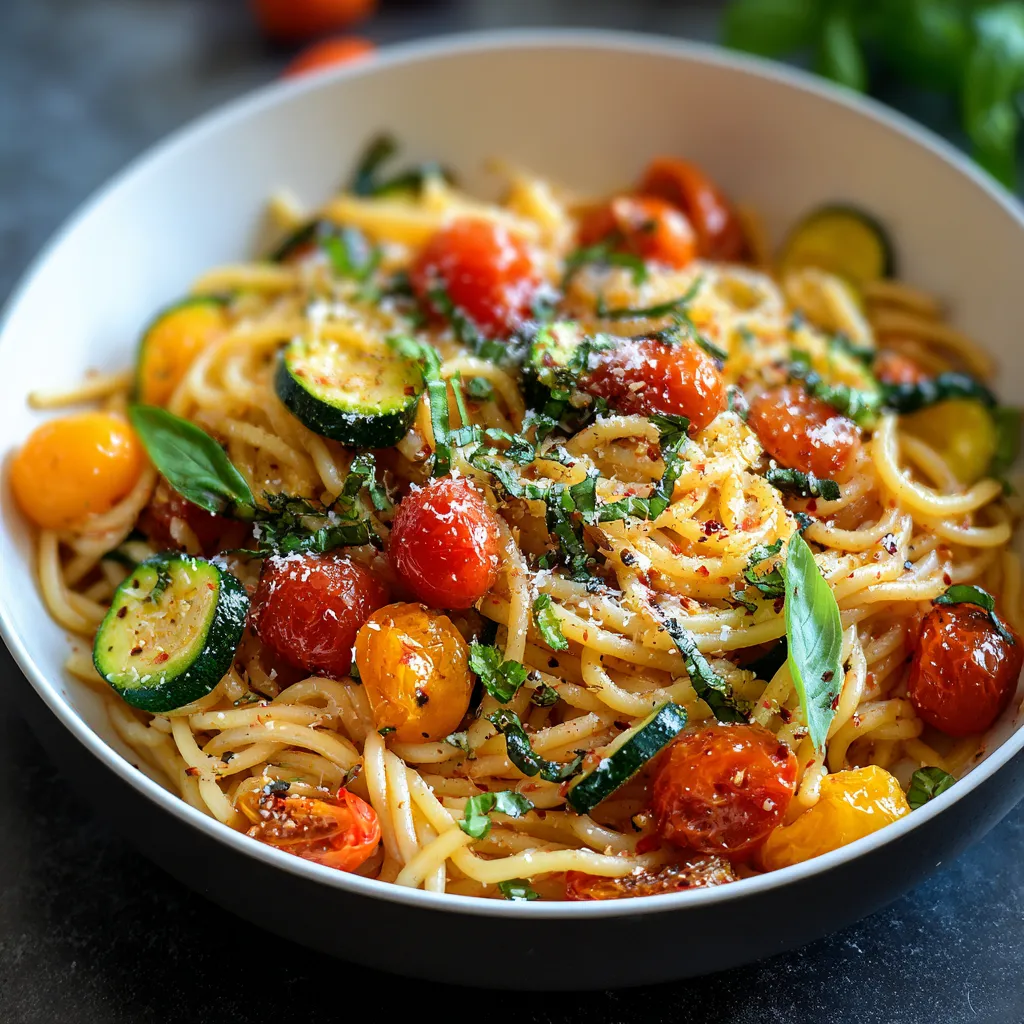 Fresh Tomato Zucchini Pasta with Fragrant Basil