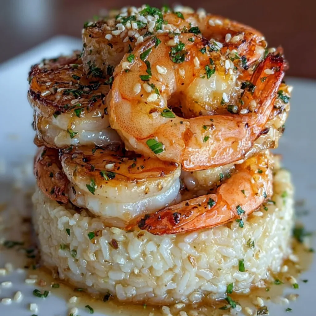 Garlic Butter Shrimp Rice Tower Recipe
