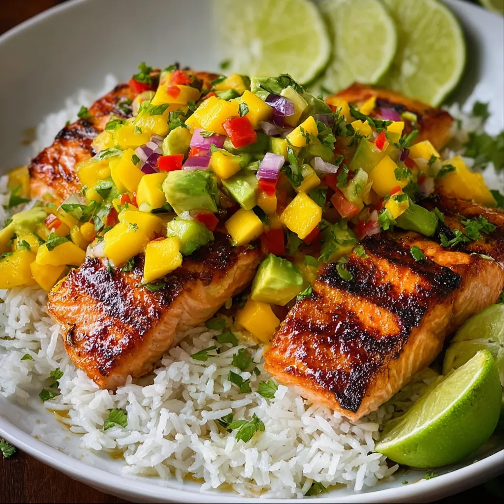 Grilled Salmon with Mango Coconut Rice