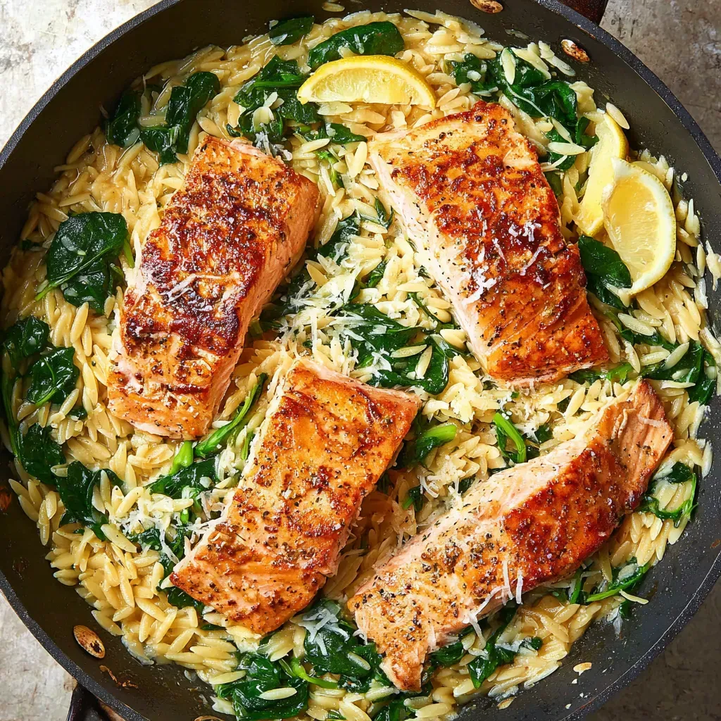 One-Pan Lemon Orzo Salmon Recipe