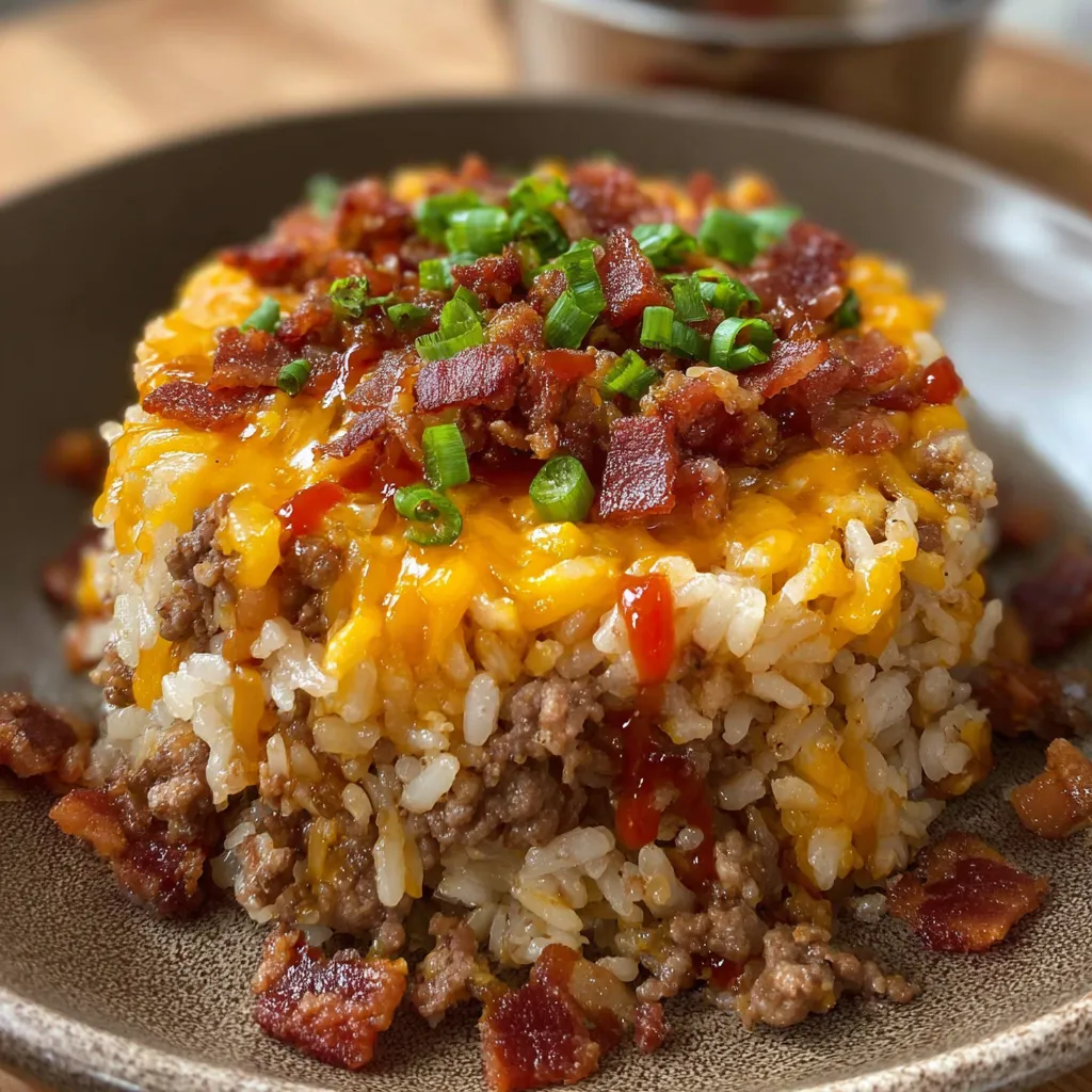 Savory Bacon Cheeseburger Rice Stack Recipe