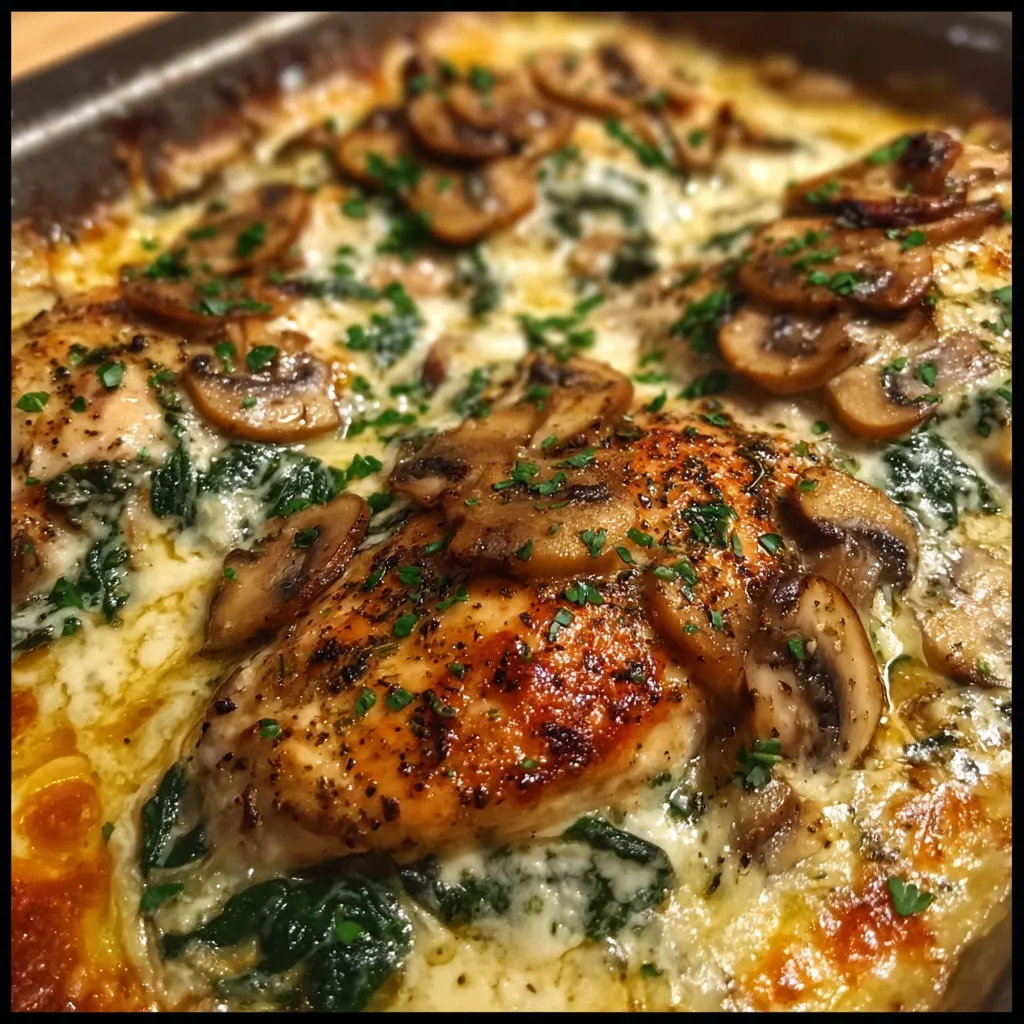 Savory Baked Chicken with Spinach and Mushrooms