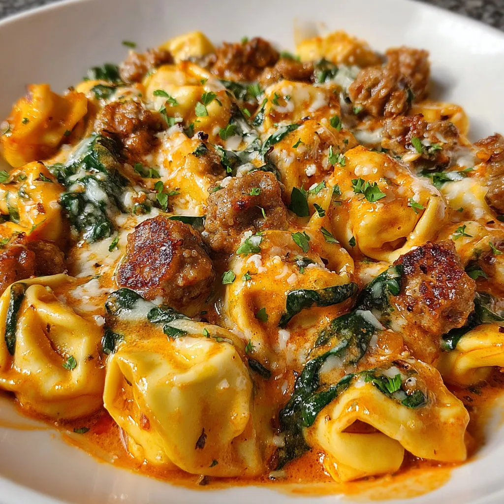 Savory Cheese Tortellini with Sausage and Spinach