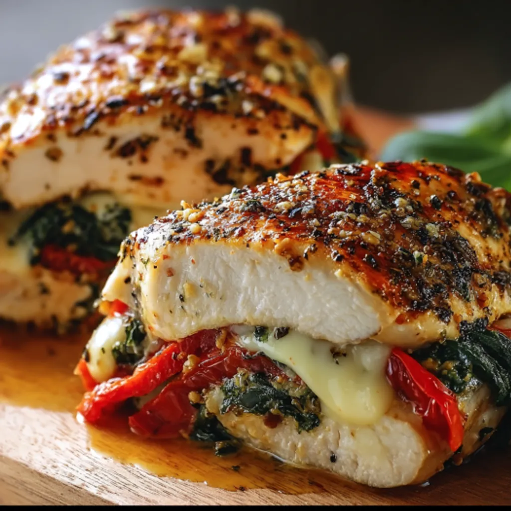Savory Roasted Pepper Spinach Chicken - Easy Recipe