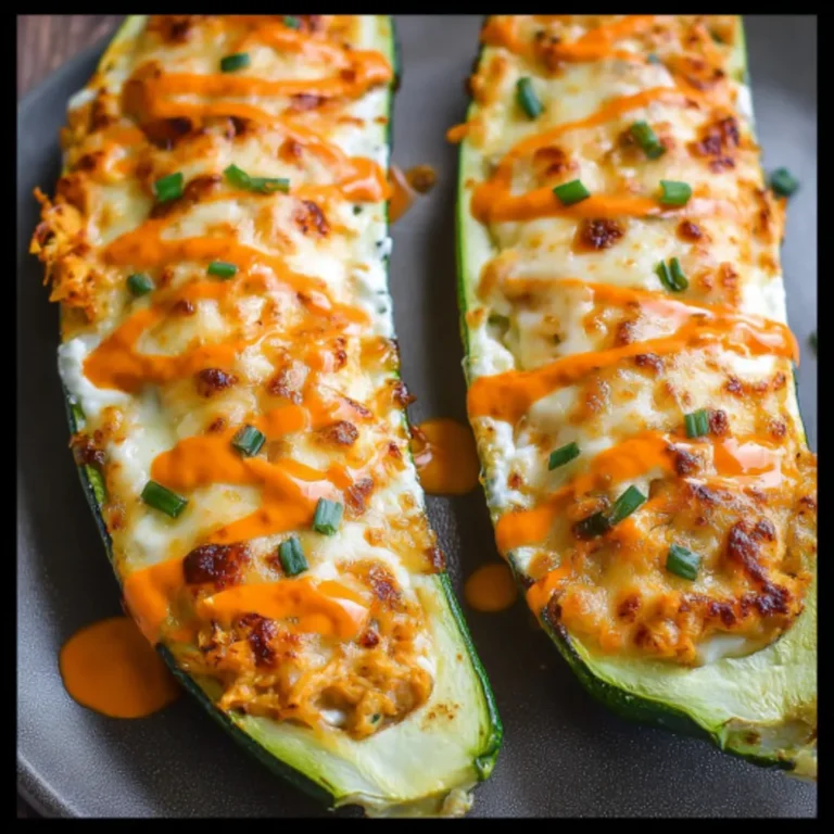 Spicy Buffalo Chicken Stuffed Zucchini Boats