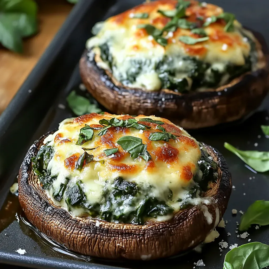 Cheesy Spinach Stuffed Portobello Mushrooms