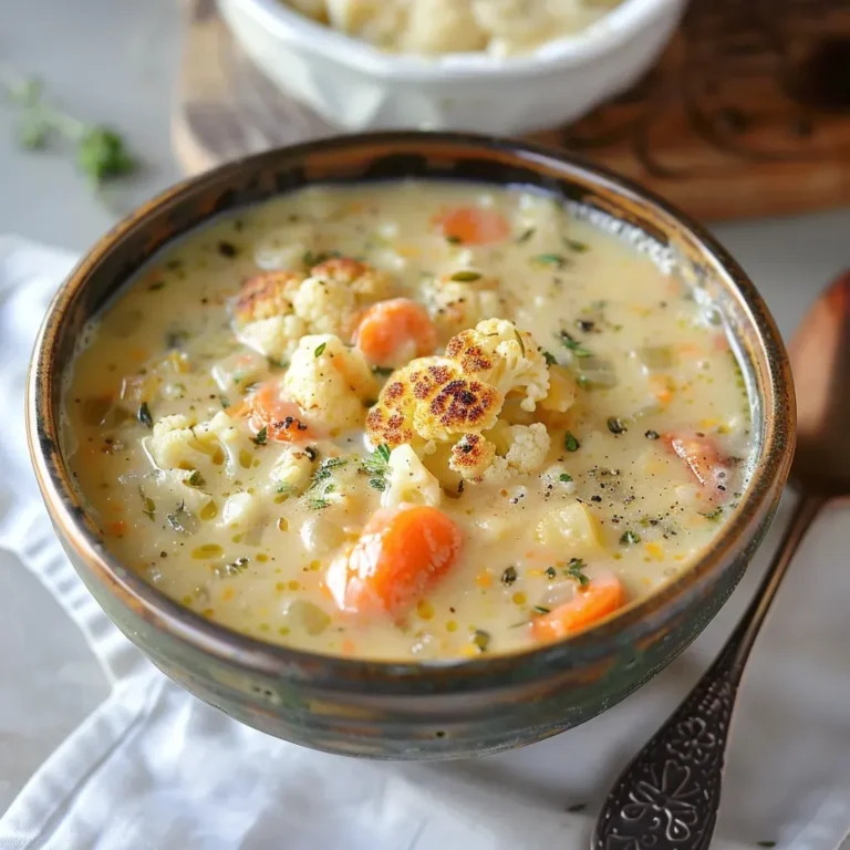 Creamy Cheddar Cauliflower Soup with Roasted Garlic