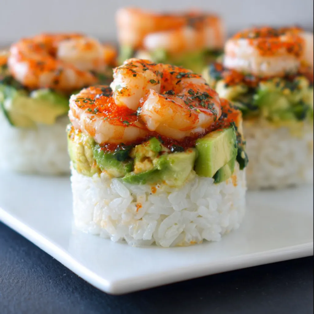 Delicious Spicy Shrimp Sushi Stack Recipe