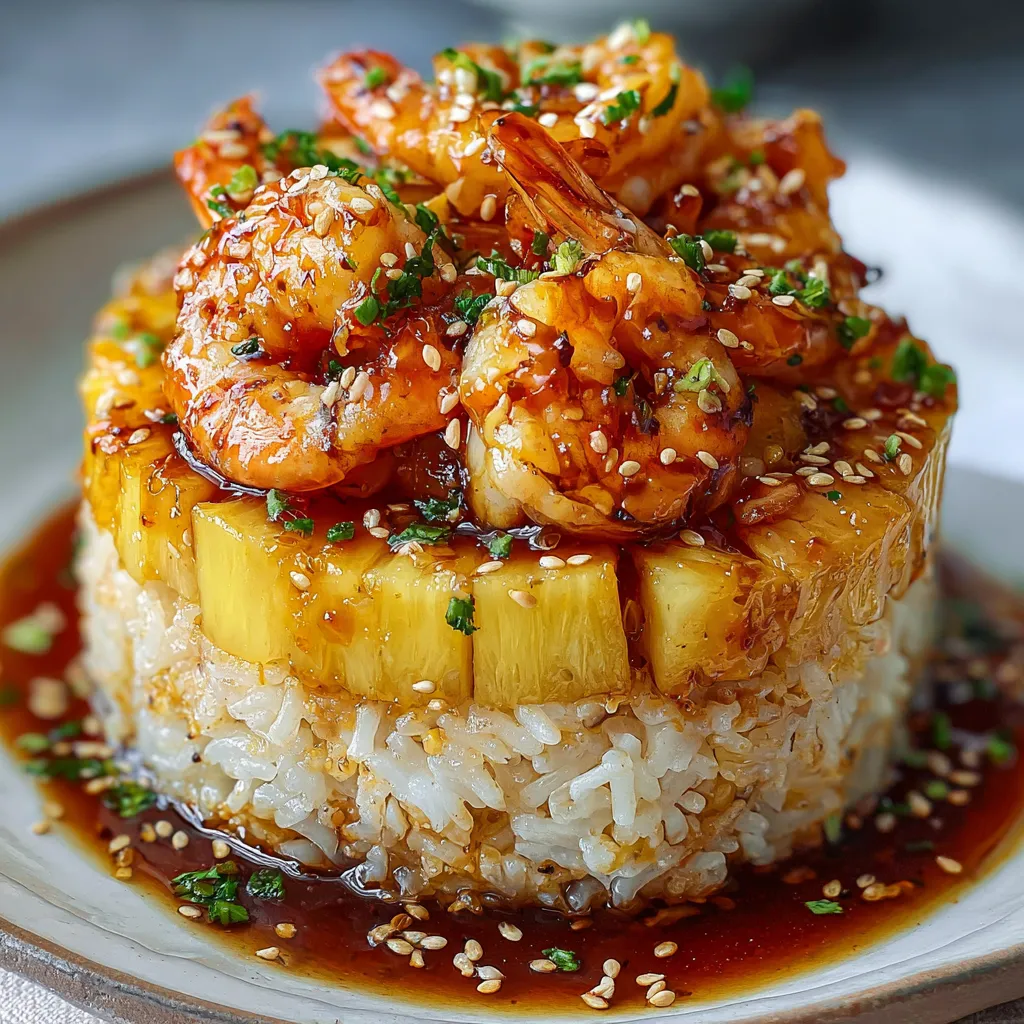 Delicious Teriyaki Shrimp Pineapple Rice Tower