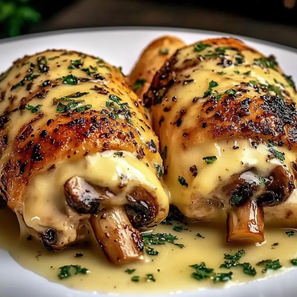 Garlic Mushroom Chicken with Dreamy Cheesy Sauce