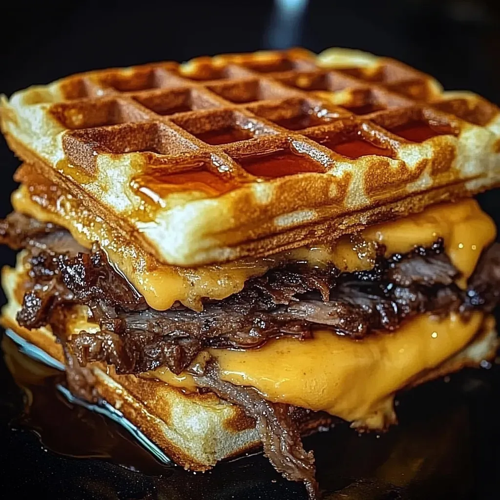 Maple Bourbon Brisket Waffle Sandwich