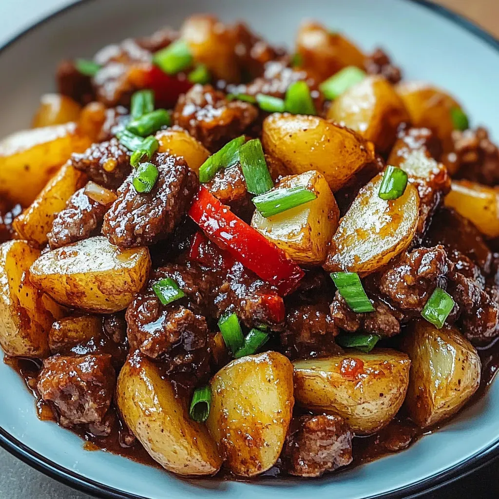 Savory Crispy Potatoes with Tangy Beef Sauce