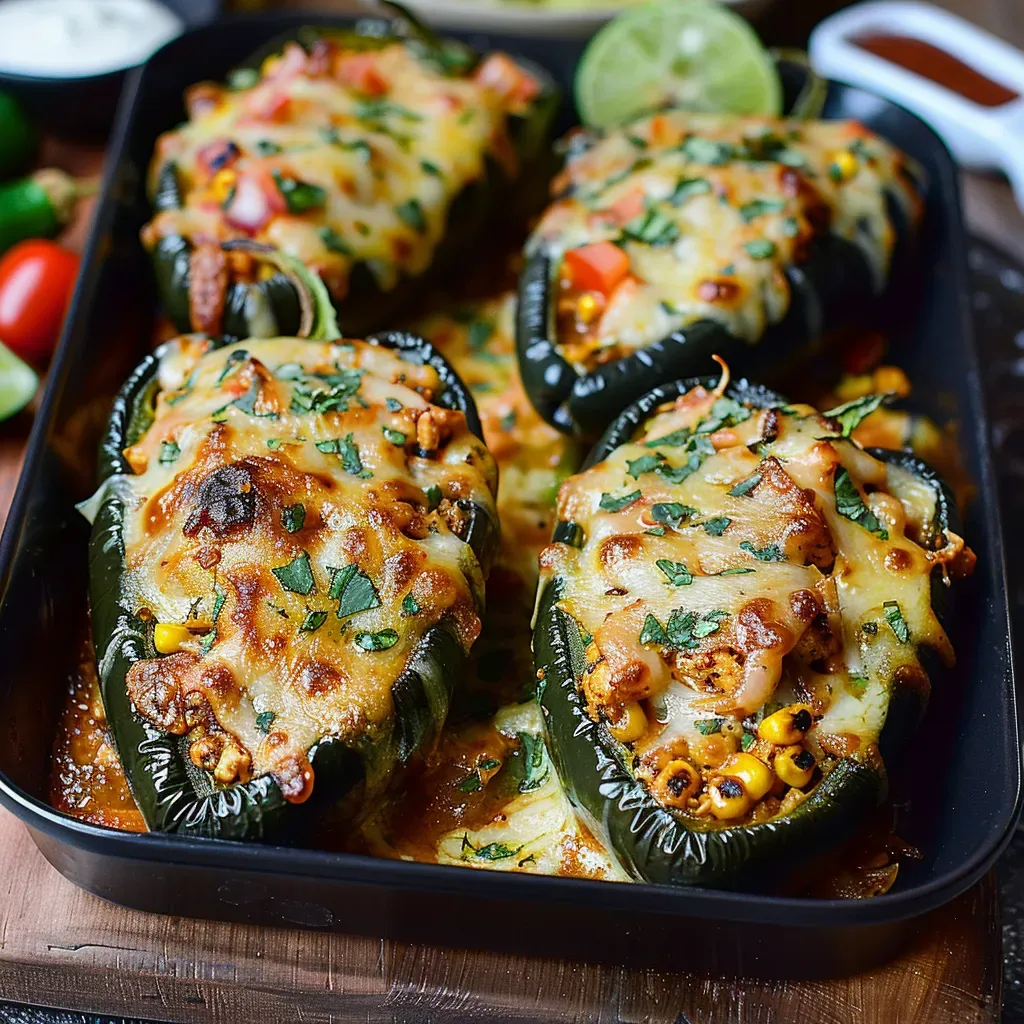 Spicy Chicken Stuffed Poblano Peppers