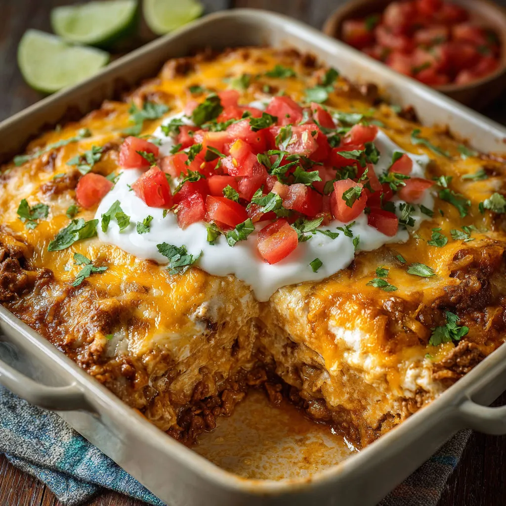 Cheesy Burrito Casserole with Creamy Sauce
