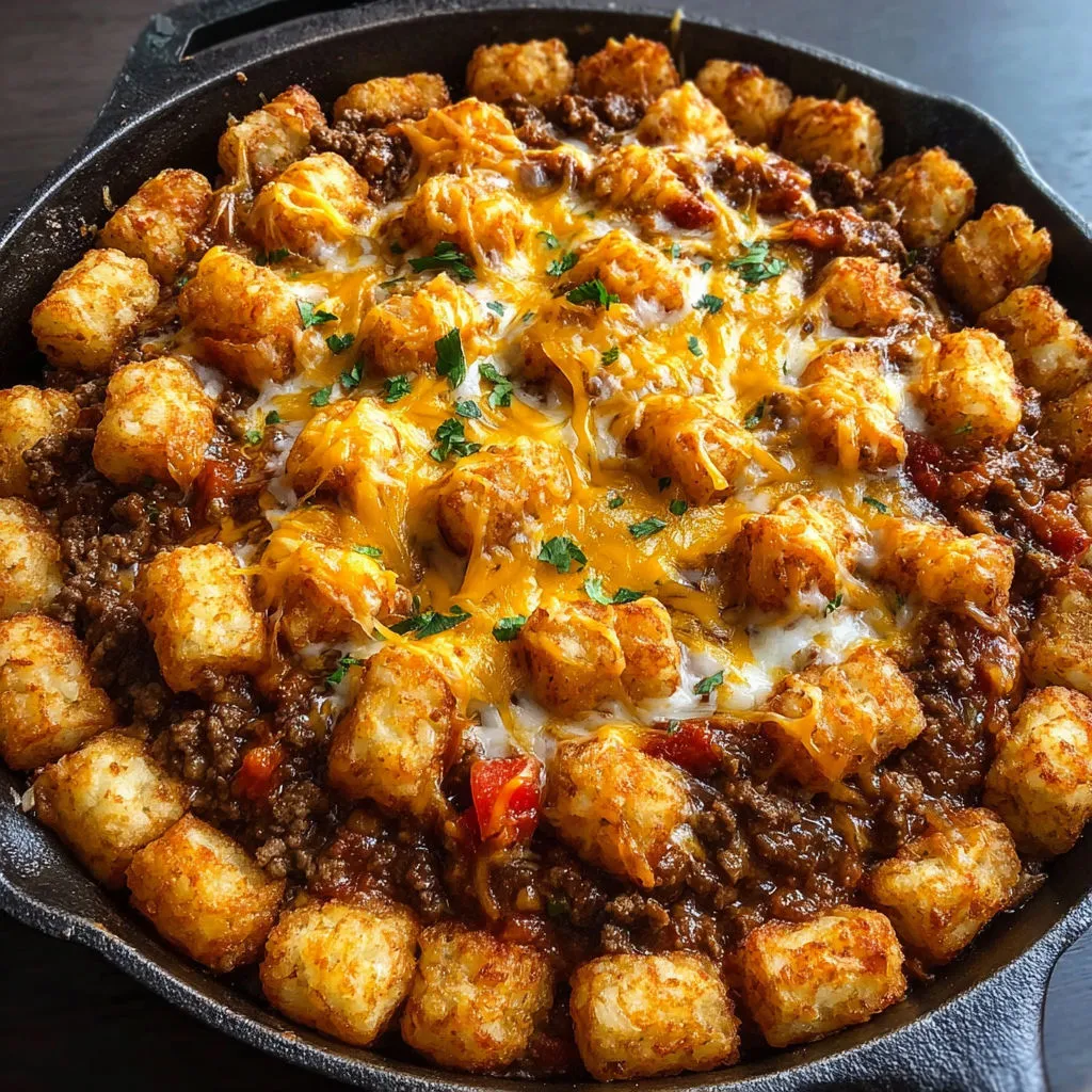 Cheesy Tater Tot Sloppy Joe Skillet Recipe