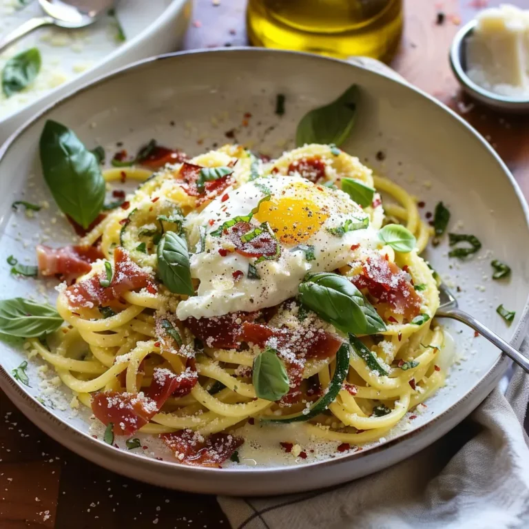 Creamy Zucchini Carbonara with Crispy Prosciutto and Burrata