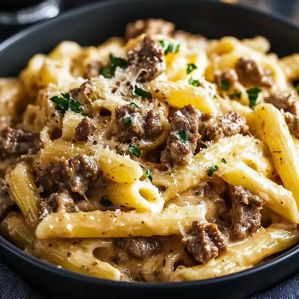 Garlic Beef Pasta with Creamy Sauce