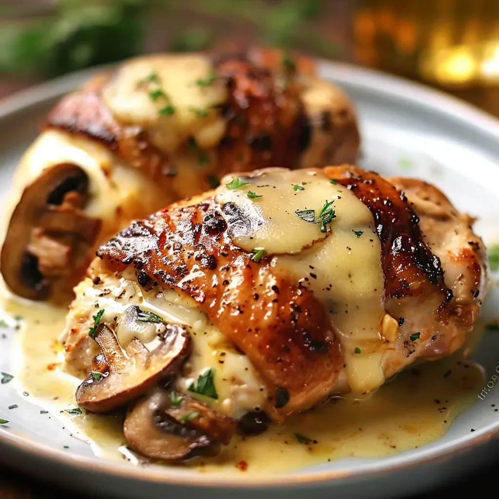 Garlic Butter Stuffed Chicken with Cheesy Mushrooms