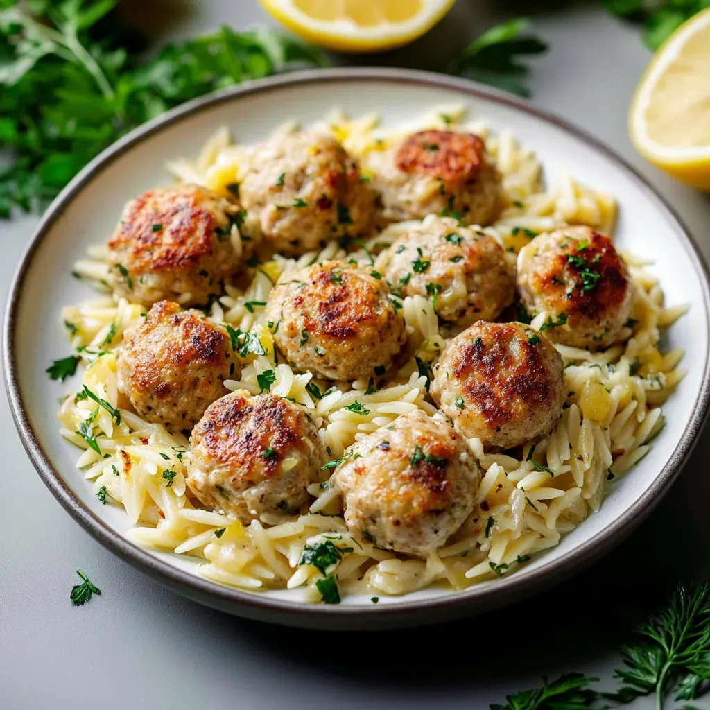 Mouthwatering Greek Chicken Meatballs with Lemon Orzo Recipe