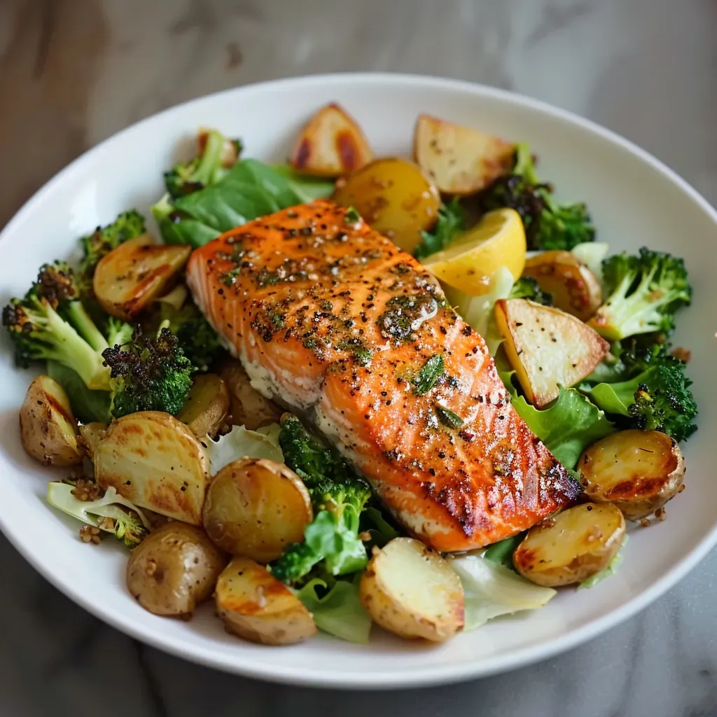 Savory Baked Salmon with Broccoli and Potatoes
