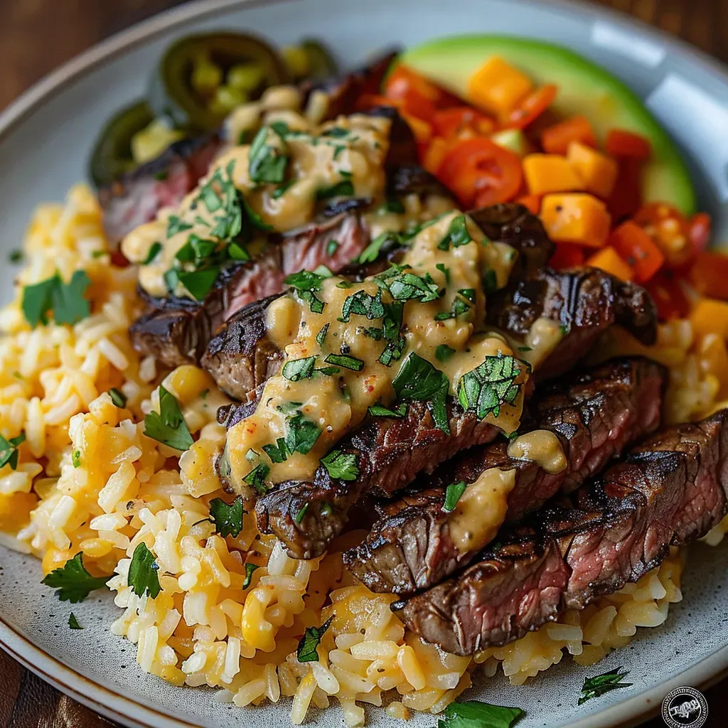 Savory Steak Queso Rice Bowl